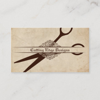 elegant beige paper scissors hair stylist modern business card
