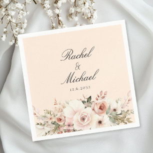 Elegant, beige-peach, pastel, flower bouquet napkins