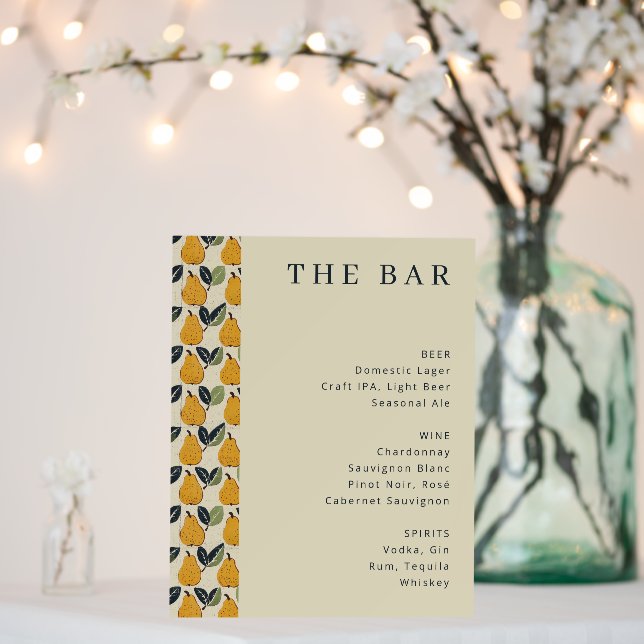 Elegant Beige Pear Menu Sign (In Situ (Wedding))