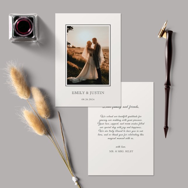 Elegant Beige Photo Wedding Thank You Card (Creator Uploaded)