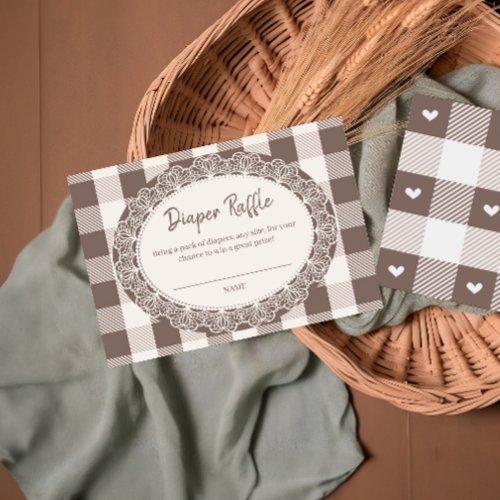 Elegant Beige Plaid Baby Shower Diaper Raffle Enclosure Card