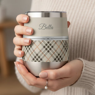 Elegant Beige Plaid Mother of the Bride Keepsake Thermal Wine Tumbler