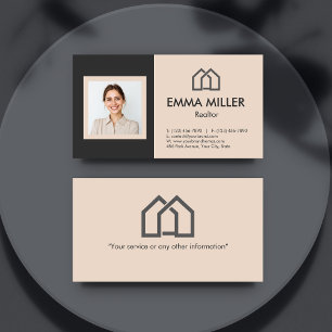 Elegant Beige Realtor Real Estate Agent Photo Business Card