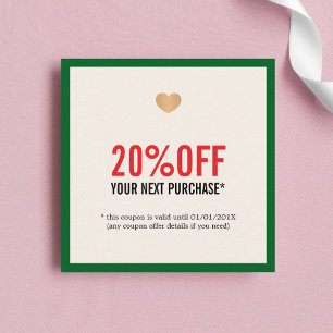 Elegant Beige Red Green Heart Salon Holiday Discount Card