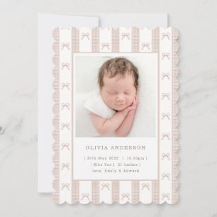 Elegant Beige Ribbon Bow Girl Birth Announcement