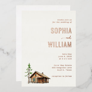 Elegant Beige Rustic Cabin Foil Invitation