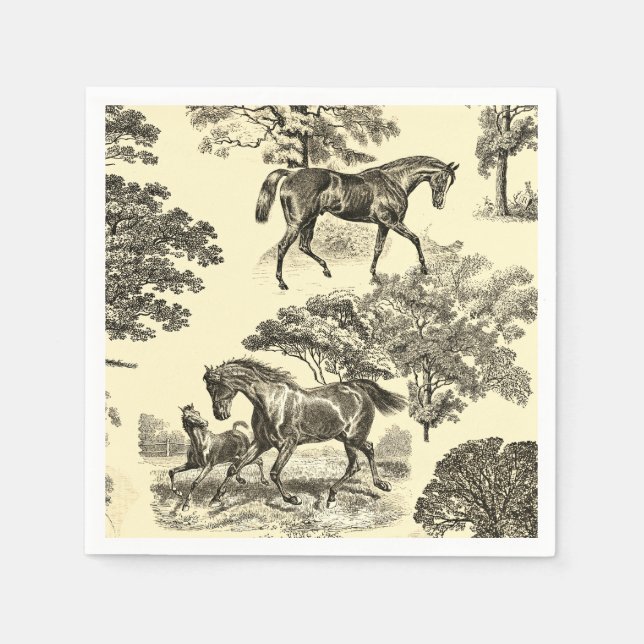 Elegant Beige Rustic Horses Toile Napkins (Front)