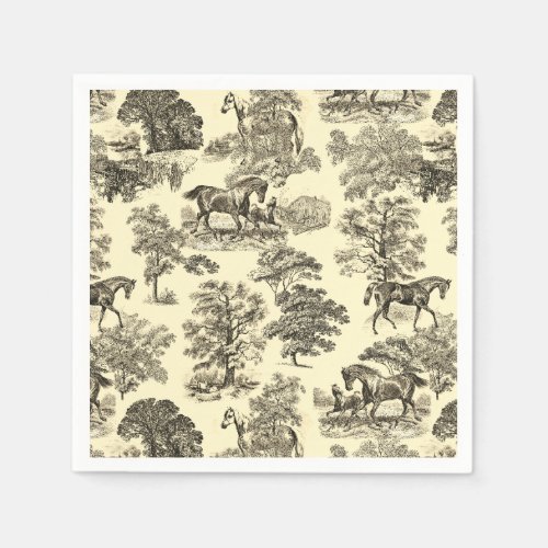 Elegant Beige Rustic Horses Toile Napkins