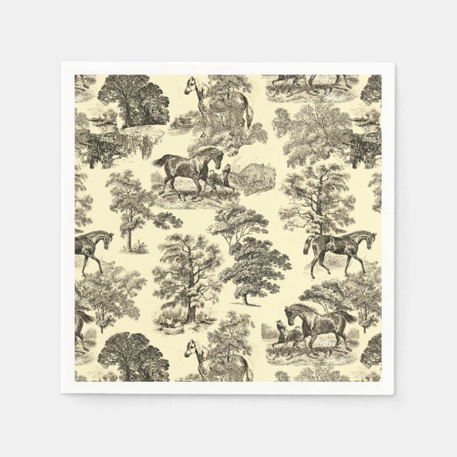 Elegant Beige Rustic Horses Toile Napkins (Front)