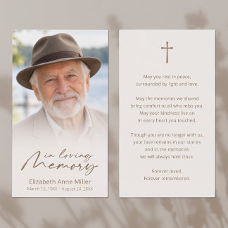 Elegant Beige Script Cross Photo Sympathy Card