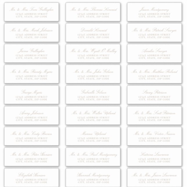 Elegant Beige Script Guest Address Labels (Front)