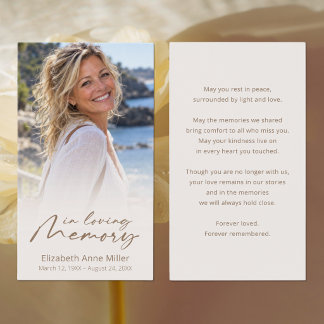 Elegant Beige Script Prayer Photo Sympathy Card