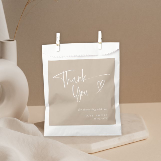 Elegant Beige Script Thank You Baby Shower Favor Bag (Creator Uploaded)