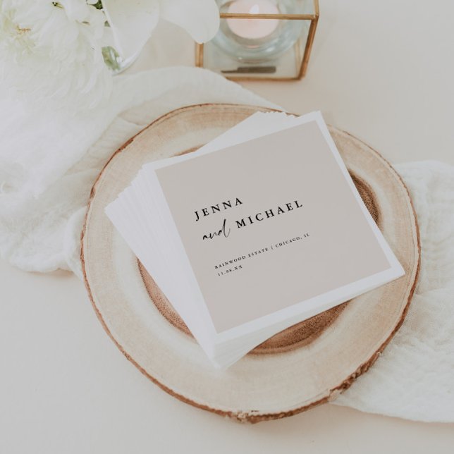 Elegant Beige Script Wedding Names Napkins (Creator Uploaded)