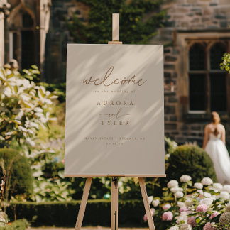 Elegant Beige Script Wedding Welcome Sign