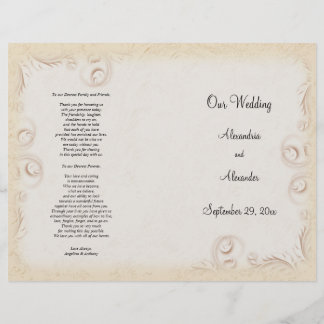 Elegant Beige Scrollwork Wedding Program