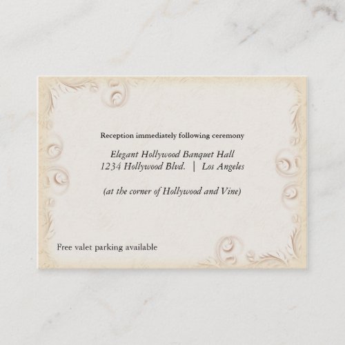 Elegant Beige Scrollwork Wedding Reception Card Business Card Template