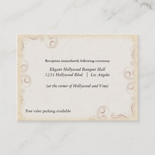 Customizable Elegant Beige Scrollwork Wedding Reception Card Business Card Template