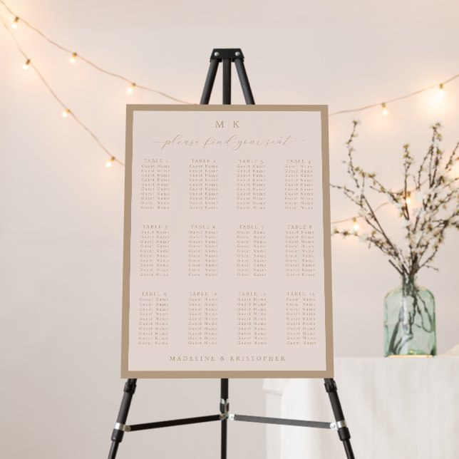 Elegant Beige Seating Chart Foam Board (In Situ (Stand))