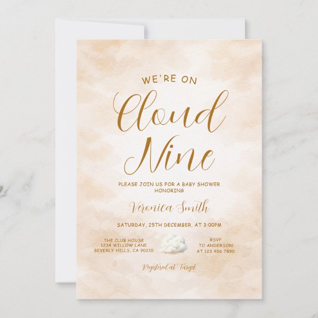 Elegant Beige Sky Cloud Nine Baby Shower Theme Invitation (Front)