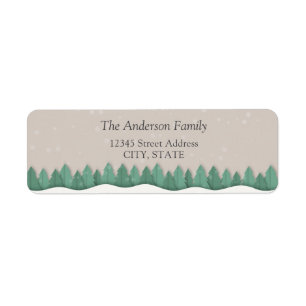 Elegant Beige Snowy Winter Forest Christmas Trees Label