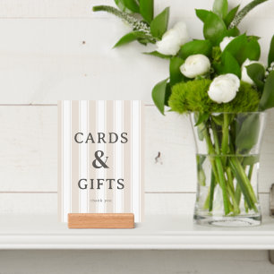 Elegant Beige Striped Cards & Gifts Sign Holder