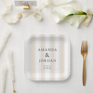 Elegant Beige Striped Minimalist Paper Plates