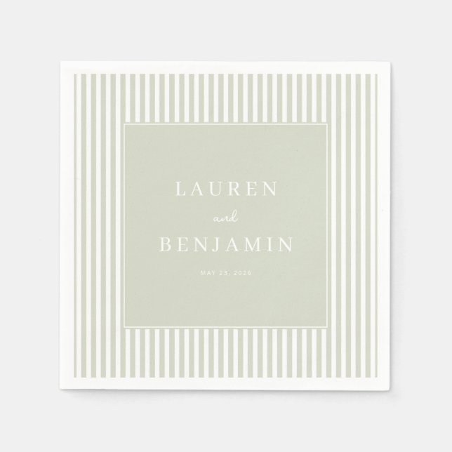 Elegant Beige Stripes and Pale Green Napkins (Front)