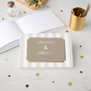 Elegant Beige Stripes with Gold Stars Foil Guest Book