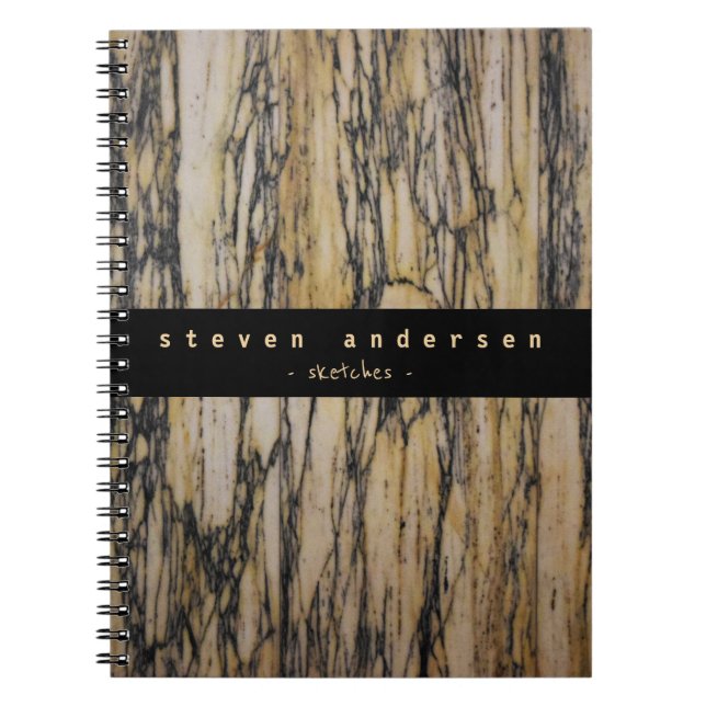 Elegant beige tan black marble stone architect notebook (Front)