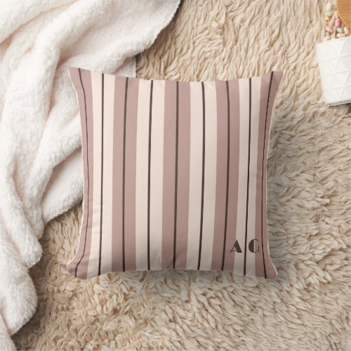 Elegant Beige Taupe Brown Stripes Custom Monogram Throw Pillow