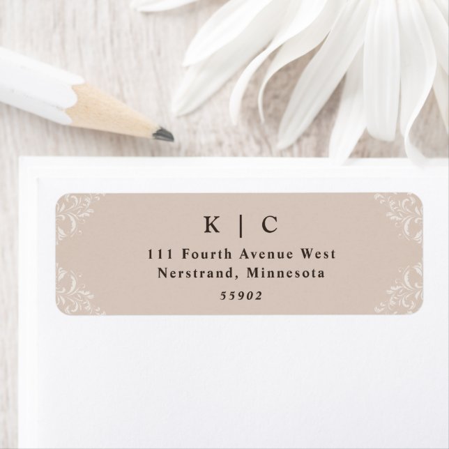 Elegant Beige Taupe Wedding Return Address Label (Insitu)