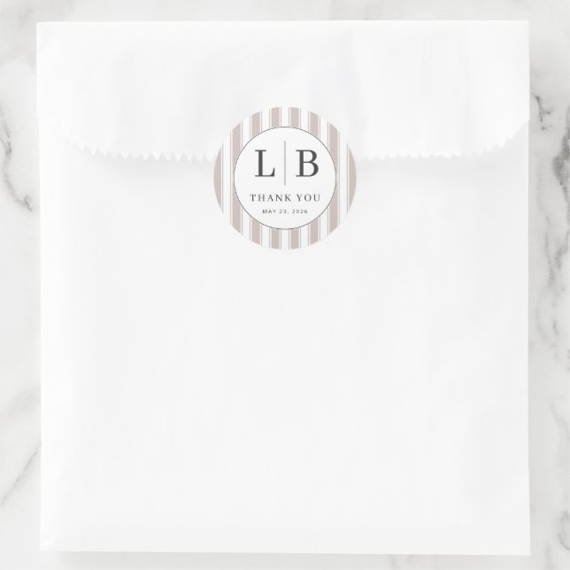 Elegant Beige Thank You Circle Classic Round Sticker (Bag)