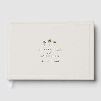 Elegant Beige Tropical Palm Tree Wedding Guest Book