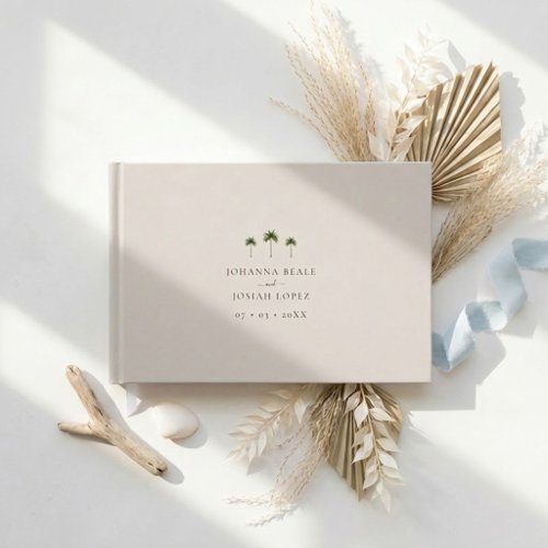 Elegant Beige Tropical Palm Tree Wedding Guest Book