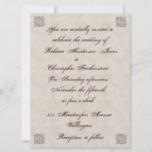 Elegant Beige Vintage Wedding Invitation