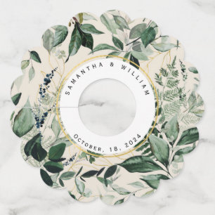 Elegant beige watercolor greenery wedding wine glass tag