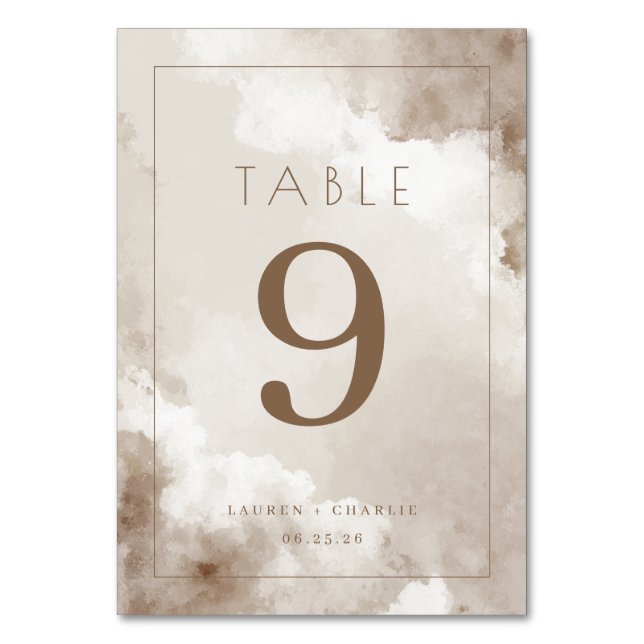 Elegant Beige Watercolor Table Number (Front)