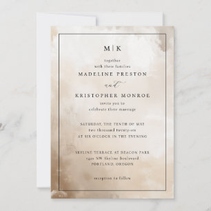 Elegant Beige Watercolor Wedding Invitation