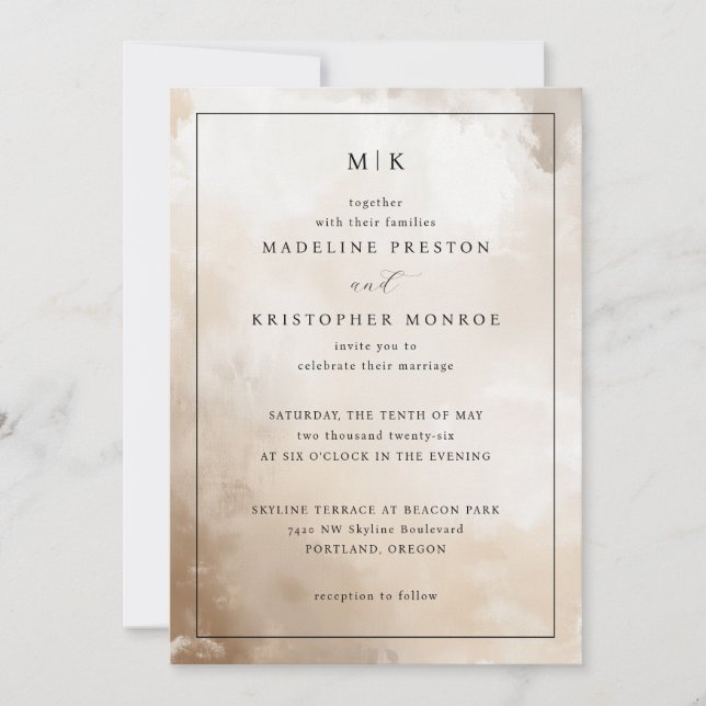 Elegant Beige Watercolor Wedding Invitation (Front)
