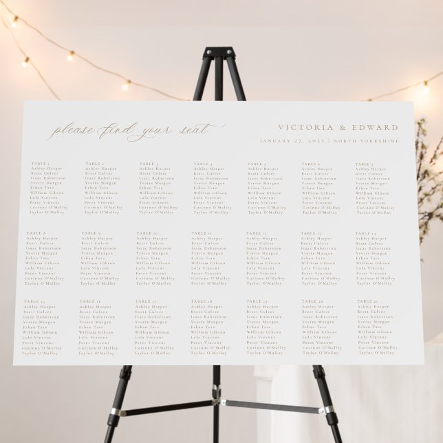 Elegant Beige Wedding 21 Table Seating Chart Foam Board (In Situ (Stand))