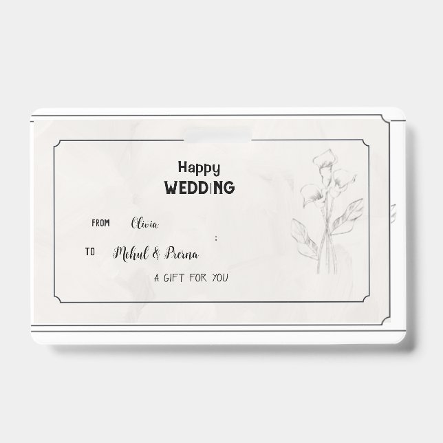 Elegant Beige Wedding Gift Tag Badge (Front)