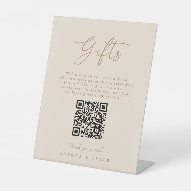 Elegant Beige Wedding Gifts Note Pedestal Sign (Front)