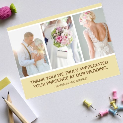 Elegant Beige Wedding Photo Collage Thank You Postcard