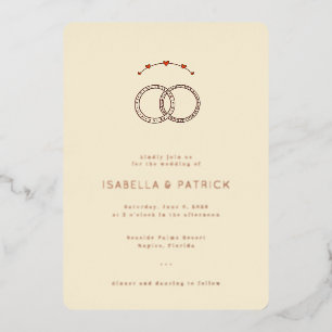 Elegant Beige Wedding Rings Foil Invitation