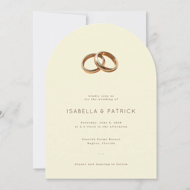 Elegant Beige Wedding Rings Invitation (Front)