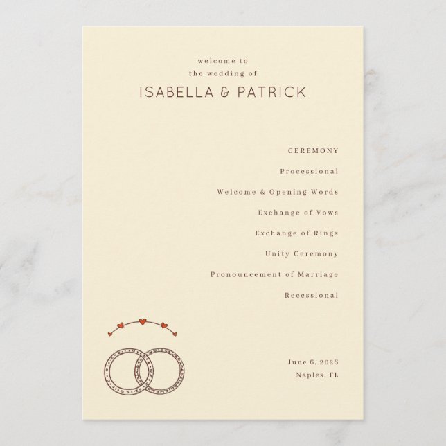 Elegant Beige Wedding Rings Program (Front)