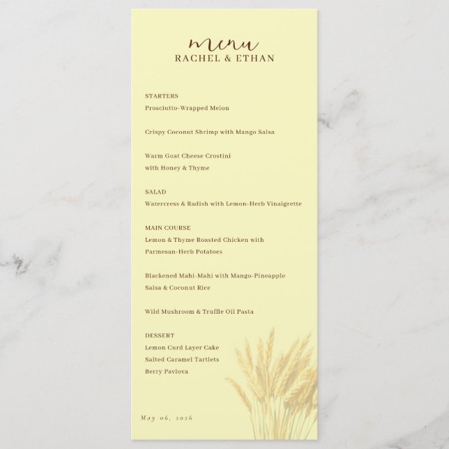 Elegant Beige Wheat Menu (Front)
