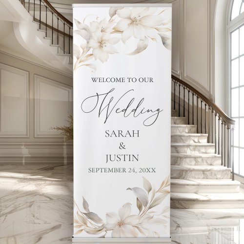 Elegant Beige White Floral Wedding Welcome Sign