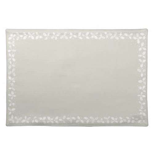 Elegant Beige  White Hand Printed Holly Christmas Cloth Placemat